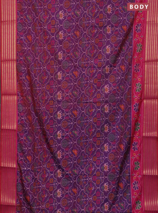 Purple semi tussar saree with matching Neck piece