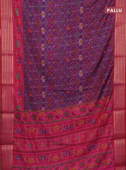 Purple semi tussar saree with matching Neck piece