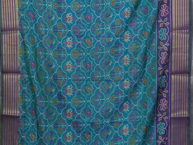 Teal green semi tussar saree with matching Neck piece