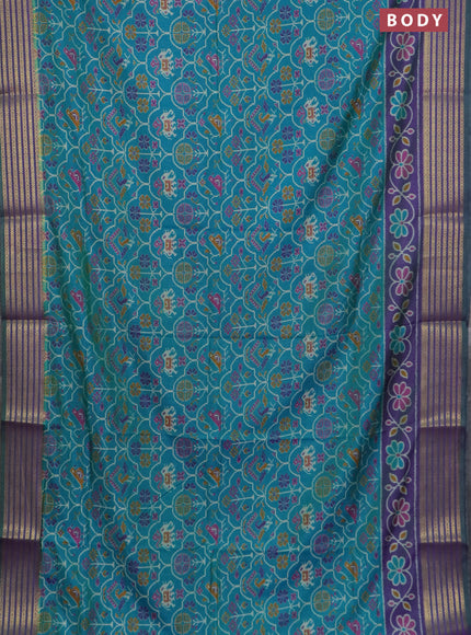 Teal green semi tussar saree with matching Neck piece