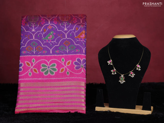 Purple semi tussar saree with matching Neck piece