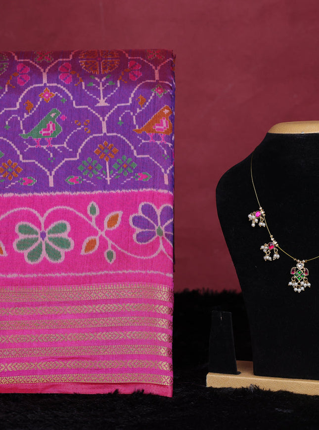 Purple semi tussar saree with matching Neck piece
