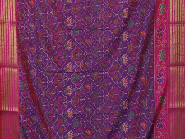 Purple semi tussar saree with matching Neck piece