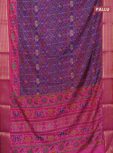 Purple semi tussar saree with matching Neck piece