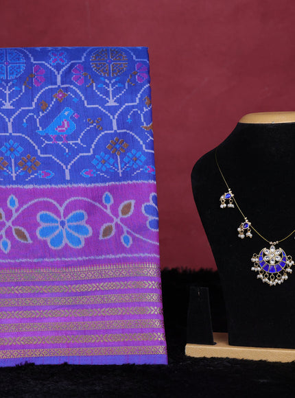 Blue semi tussar saree with matching Neck piece