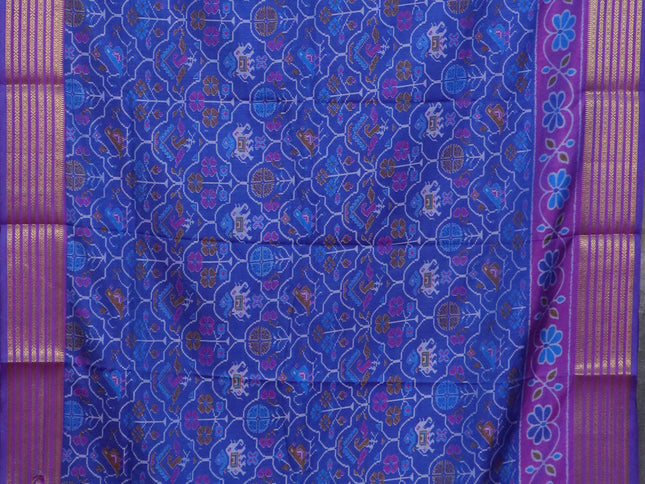 Blue semi tussar saree with matching Neck piece