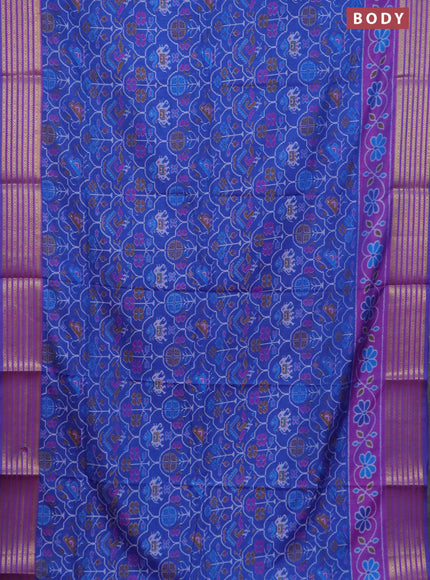 Blue semi tussar saree with matching Neck piece