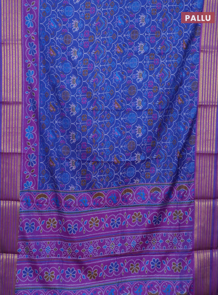 Blue semi tussar saree with matching Neck piece