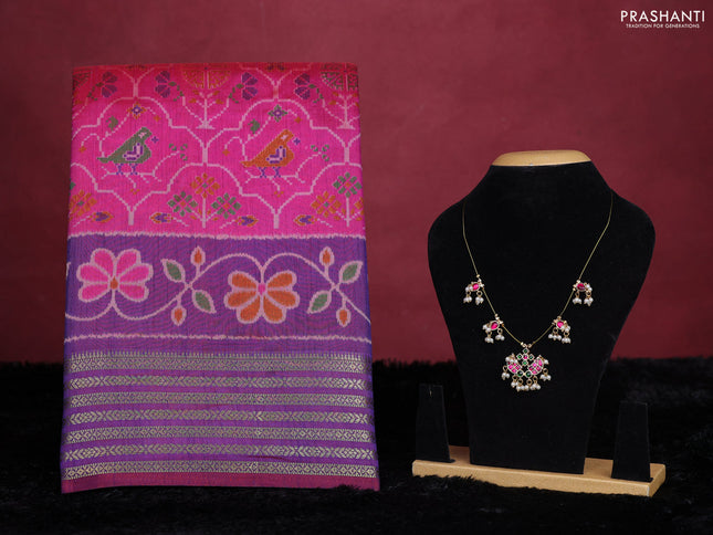 Pink semi tussar saree with matching Neck piece