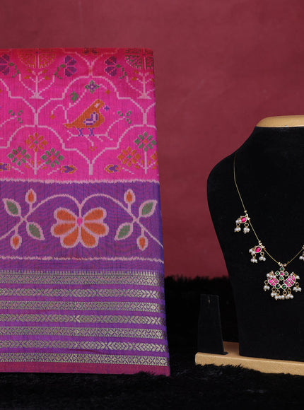 Pink semi tussar saree with matching Neck piece