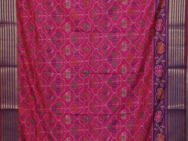 Pink semi tussar saree with matching Neck piece