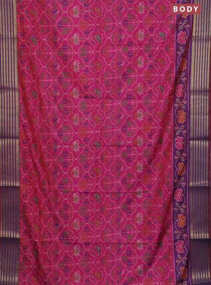 Pink semi tussar saree with matching Neck piece