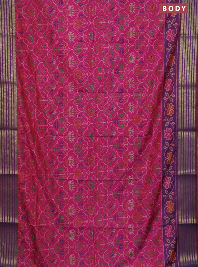 Pink semi tussar saree with matching Neck piece
