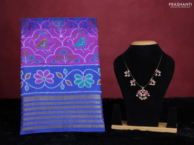 Purple semi tussar saree with matching Neck piece