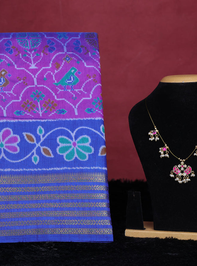 Purple semi tussar saree with matching Neck piece