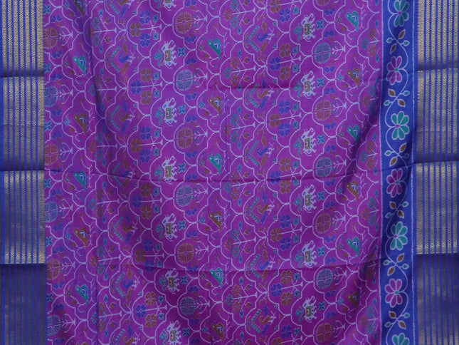 Purple semi tussar saree with matching Neck piece