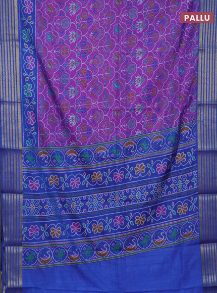 Purple semi tussar saree with matching Neck piece