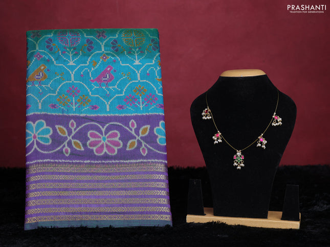 Teal green semi tussar saree with matching Neck piece