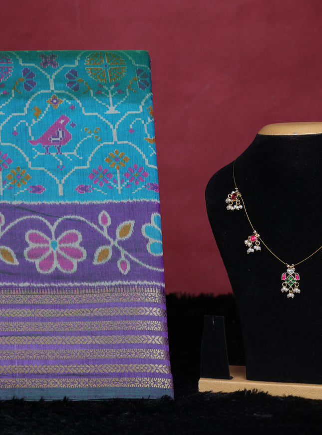 Teal green semi tussar saree with matching Neck piece
