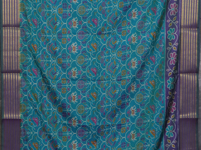 Teal green semi tussar saree with matching Neck piece