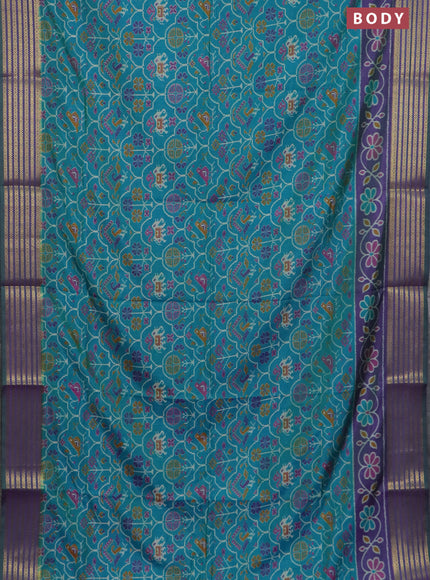 Teal green semi tussar saree with matching Neck piece