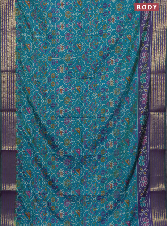 Teal green semi tussar saree with matching Neck piece