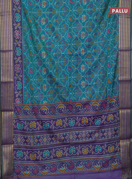 Teal green semi tussar saree with matching Neck piece