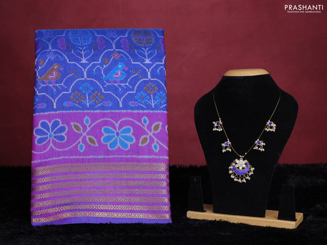 Blue semi tussar saree with matching Neck piece