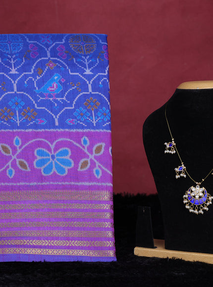 Blue semi tussar saree with matching Neck piece