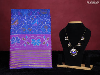 Blue semi tussar saree with matching Neck piece