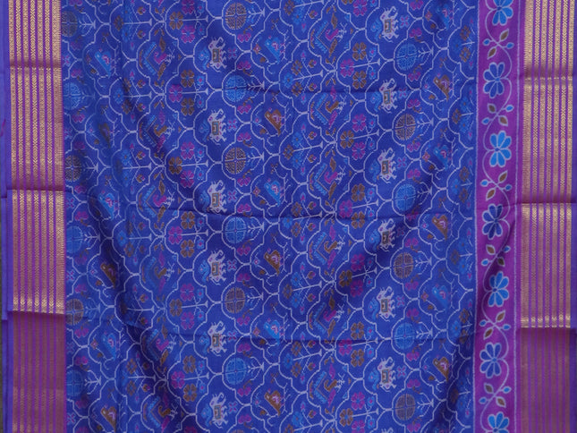 Blue semi tussar saree with matching Neck piece