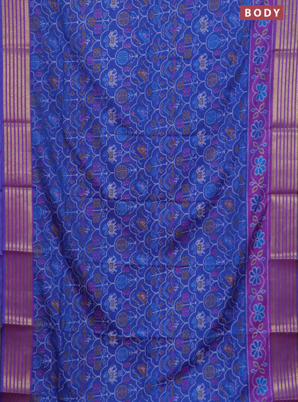 Blue semi tussar saree with matching Neck piece