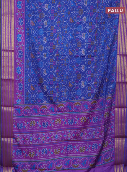 Blue semi tussar saree with matching Neck piece