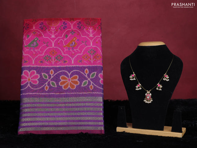 Pink semi tussar saree with matching Neck piece