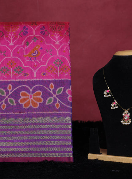 Pink semi tussar saree with matching Neck piece
