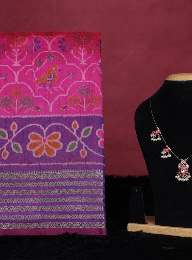 Pink semi tussar saree with matching Neck piece
