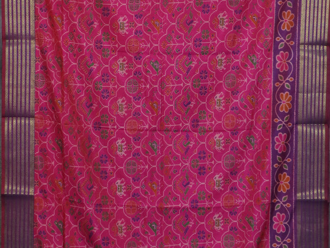 Pink semi tussar saree with matching Neck piece