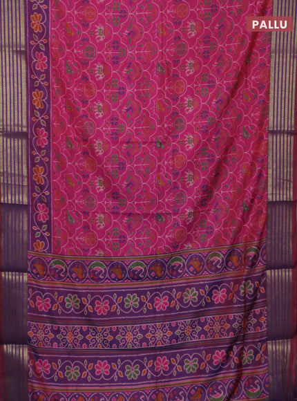 Pink semi tussar saree with matching Neck piece