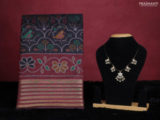 Black semi tussar saree with matching Neck piece