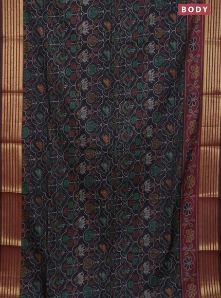 Black semi tussar saree with matching Neck piece