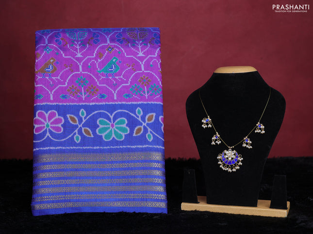 Purple semi tussar saree with matching Neck piece