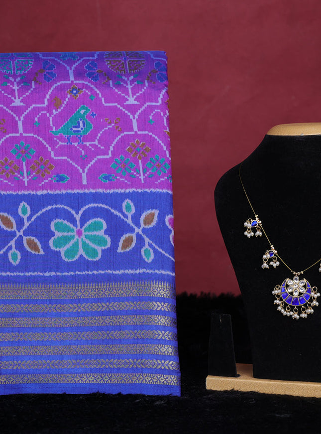 Purple semi tussar saree with matching Neck piece