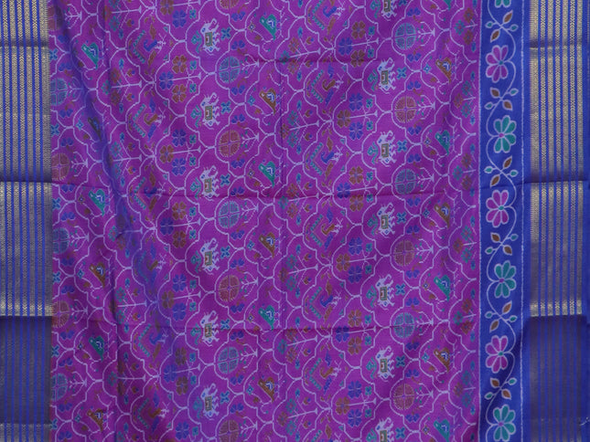 Purple semi tussar saree with matching Neck piece