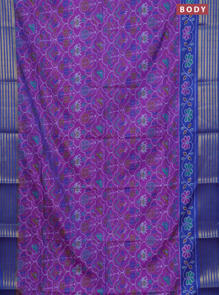 Purple semi tussar saree with matching Neck piece