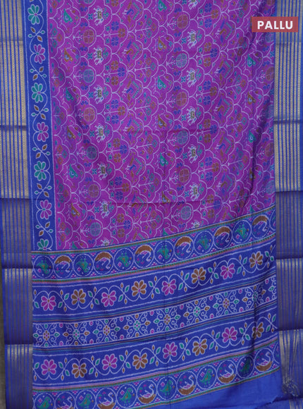 Purple semi tussar saree with matching Neck piece
