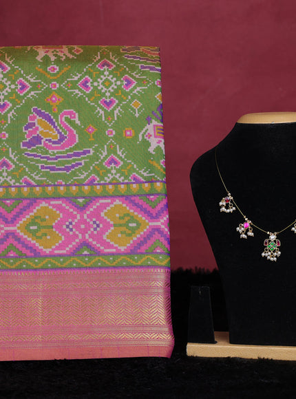 Green semi tussar saree with matching Neck piece