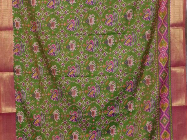 Green semi tussar saree with matching Neck piece