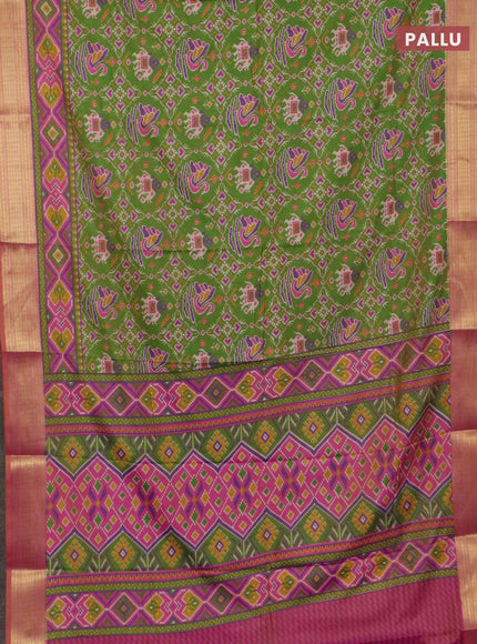 Green semi tussar saree with matching Neck piece