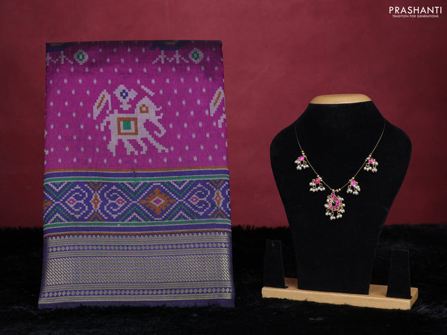 Purple semi tussar saree with matching Neck piece