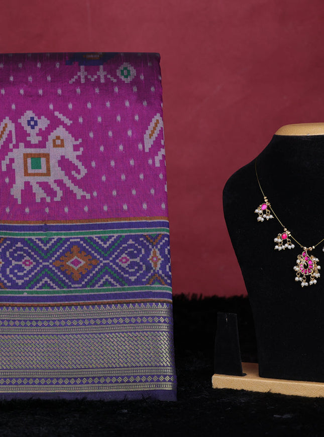 Purple semi tussar saree with matching Neck piece